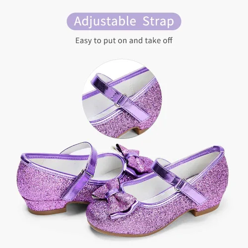 Vista 3 de Stelle - Zapatos de vestir para niñas pequeñas, zapatos de princesa con purpurina y flores, tacón bajo estilo Mary Jane, ideales para fiestas y bodas