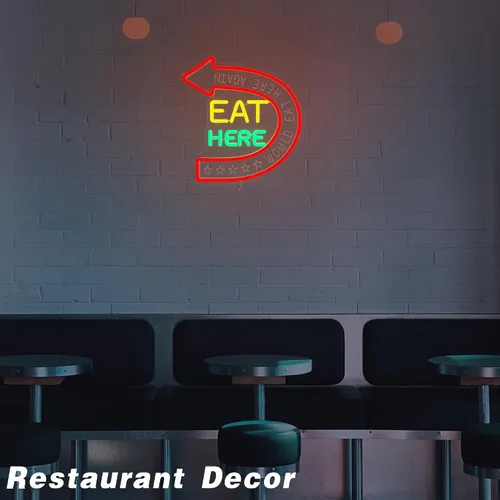 Vista 7 de Letrero de neón "Eat Here" Letrero de neón "Would Eat Here Again" Letreros de cocina Decoración de pared Letrero LED de comida para decoración