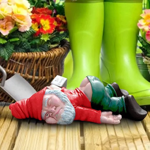Vista 5 de Divertidas Estatuas de Gnomos de Jardín Enanos Borrachos Decoración, Escultura Creativa de Resina Regalo Novedoso para Exteriores Interiores Patio
