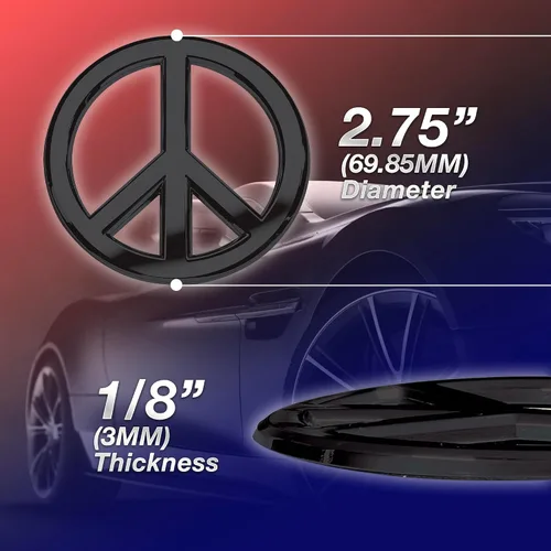 Vista 4 de Logo Clásico de Signo de Paz en Negro - Emblema de Coche de Metal de Revolution Car Badges - Símbolo Antiguerra de Paz y Amor - Alternativa Premium