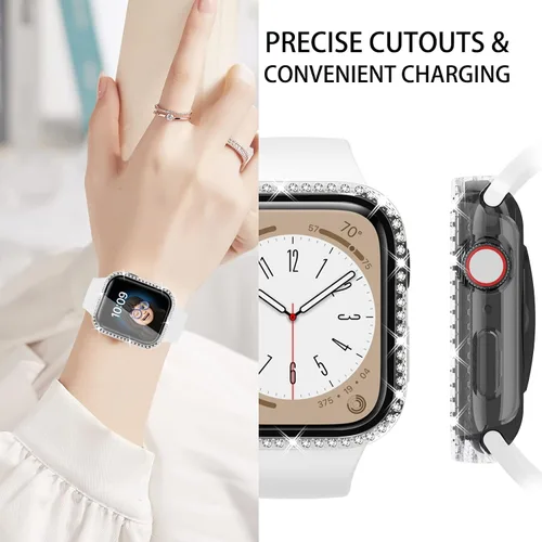 Vista 4 de 4 Pack Fundas Brillantes para Apple Watch SE 3/SE 2/SE/6/5/4 44mm, Funda Protectora de Diamantes y Brillantes con Protector de Pantalla de Vidrio