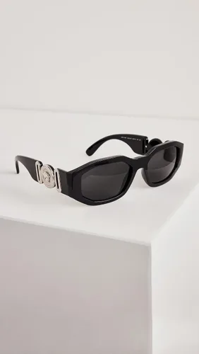 Vista 2 de Versace Gafas de sol para hombre, montura negra, lentes gris oscuro, 2.087 in