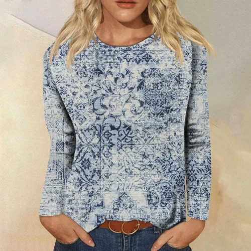 Vista 2 de GONEBIN Ropa para mujer, camisas de manga larga para mujer, lindas camisetas gráficas estampadas, blusas casuales de talla grande, camisetas básicas