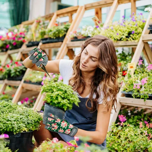 Vista 7 de Guantes de jardinería para mujer, de cuero resistente, a prueba de espinas, guantes de trabajo para mujer