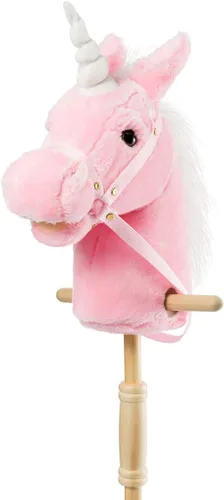 Vista 13 de HollyHOME Caballo de unicornio con lentejuelas, caballo de juguete artesanal con palo y ruedas de madera, sonidos reales de relincho y galope de Azul
