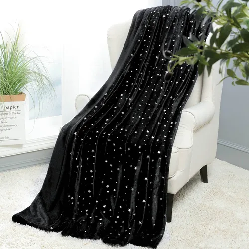 Vista 10 de NANPIPER Manta de forro polar con estampado de estrellas, manta mullida de franela súper suave, 50 x 65 pulgadas, color negro