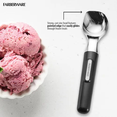 Vista 4 de Cuchara de helado profesional Farberware con mango cómodo, resistente, cuchara de grado profesional, cuchara de forma perfecta, ideal para cucharas