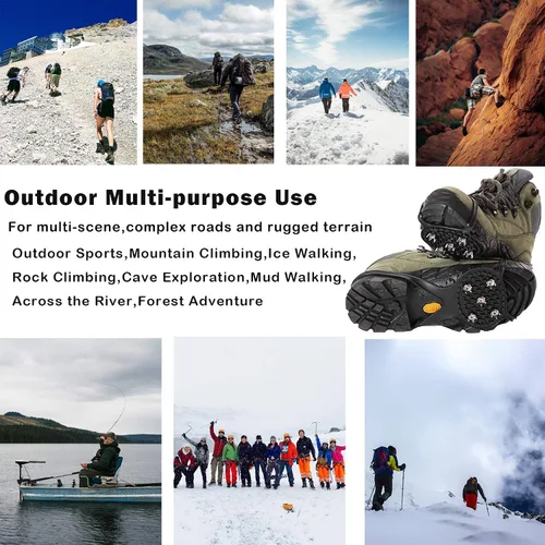 Vista 2 de Empuñaduras antideslizantes para zapatos de hielo, puntas de agarre universales, tacos de hielo, empuñaduras de nieve, equipo de pesca en hielo