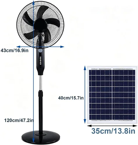 Vista 2 de Ventilador de pedestal accionado solar de 16 pulgadas,Motor DC sin Negro