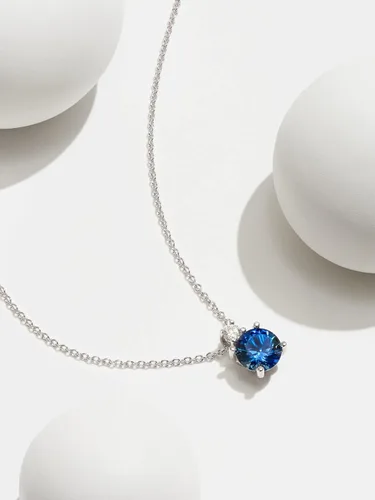 Vista 4 de Tienda Collection Created Gemstone and 115 CT TW Lab Grown Diamond Pendant Necklace with Cable Chain in Platinum Over Sterling Silver, 18"+ 2