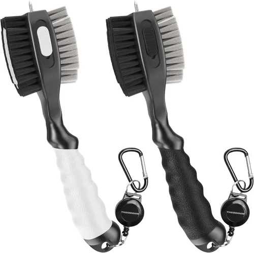 Vista 11 de THIODOON 2 Pack Golf Club Brushes and Groove Cleaner 2 ft Retractable Zipline Carabiner Golf Brush Head with Retractable Spike Comfortable Grip Golf