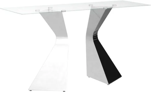 Vista 3 de Mesa consola plateada, mesa consola de cristal de 51 pulgadas, mesa de entrada moderna con patas de acero inoxidable espejadas, mesa de sofá