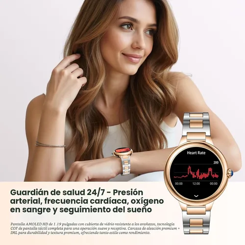 Vista 3 de SOUYIE 2026 Reloj inteligente de lujo para mujeres, pantalla AMOLED de 1.19", reloj inteligente DA GPT, monitor de frecuencia cardíaca, monitor