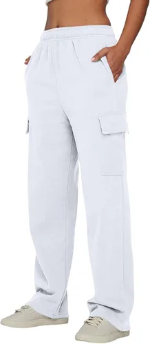 Vista 3 de Pantalones deportivos para mujer, casuales, con forro polar, cintura alta, color sólido, pantalones deportivos con bolsillos
