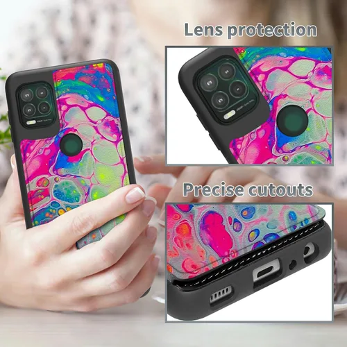 Vista 7 de Funda tipo cartera de mármol abstracto para Moto G Stylus 5G 2021 con tarjetero y bloqueo RFID, piel sintética suave, función atril, cierre