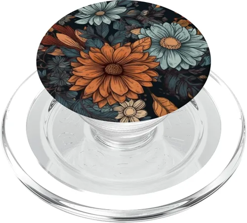 Vista 8 de Floral chill pattern fall flowers en la base negra PopSockets intercambiable PopGrip