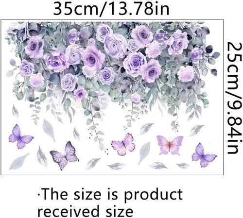 Vista 2 de Aniversario Día de la Madre Naturaleza Plantas Moradas Arbusto Mariposas PVC Pegatina Baño Inodoro Tanque Autoadhesivo, 9.8 pulgadas x 13.7 pulgadas