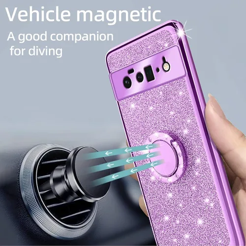 Vista 6 de Funda compatible con Google Pixel 6 Pro para mujer, con purpurina, suave, elegante, transparente, TPU de lujo, bonita funda protectora con correa