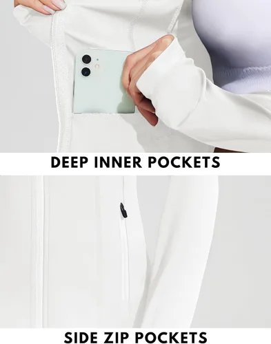 Vista 2 de PINSPARK Chaquetas atléticas para mujer, chaqueta de entrenamiento ajustada con cremallera completa, para correr, gimnasio, yoga, deportes, tops