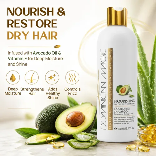 Vista 2 de DOMINICAN MAGIC Champú nutritivo e hidratante de aceite de aguacate para todo tipo de cabello, champú hidratante con vitamina E y queratina, champú