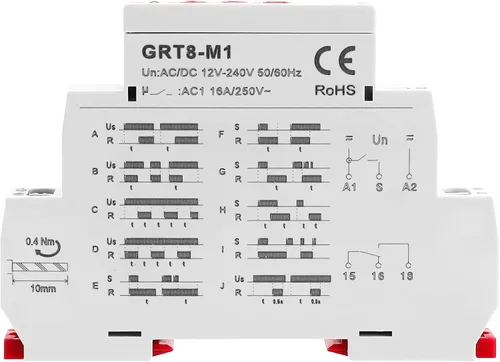 Vista 2 de GEYA Relé de tiempo multifunción 16A 10 opciones de función AC/DC12V-240V 1 Relé de control de salida (GRT8-M1, AC/DC12V-240V)
