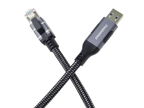 Vista 4 de PremiumCord Cable Ethernet USB a RJ45 10/100/1000 Mbps CAT 6 FTP USB A macho a RJ45 macho USB 3.2 Gen 1 Cable trenzado resistente gris espacial