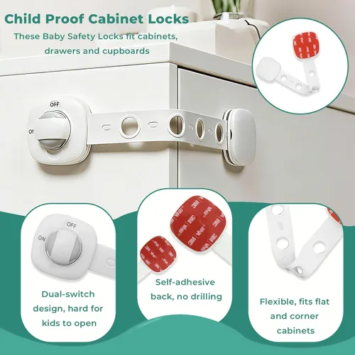 Vista 2 de Cerraduras de seguridad para niños a prueba de bebés, paquete de 2 cerraduras para bebés, para muebles, hornos de cocina, asientos de inodoro