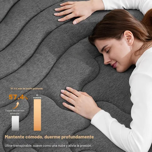 Vista 2 de HOMRELEXA Cubrecolchón de espuma viscoelástica de bambú de doble capa de 4 pulgadas, tamaño individual, funda de almohada acolchada suave de 2