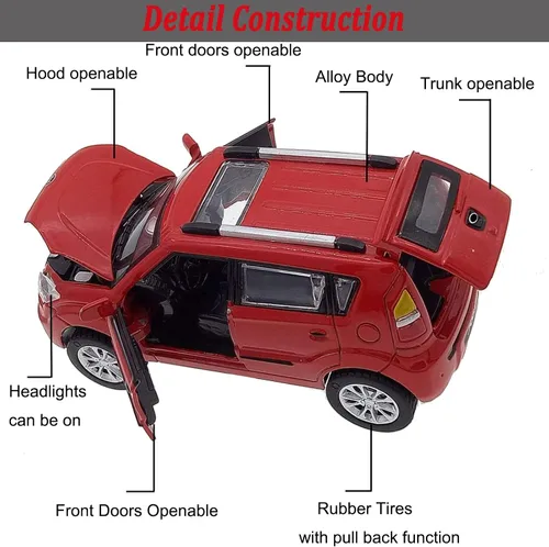 Vista 5 de Coches de juguete de fundición a presión, modelos de coches KIA Soul, coches de retroceso, juguete de coche con sonido y luz para niños de 3+ años