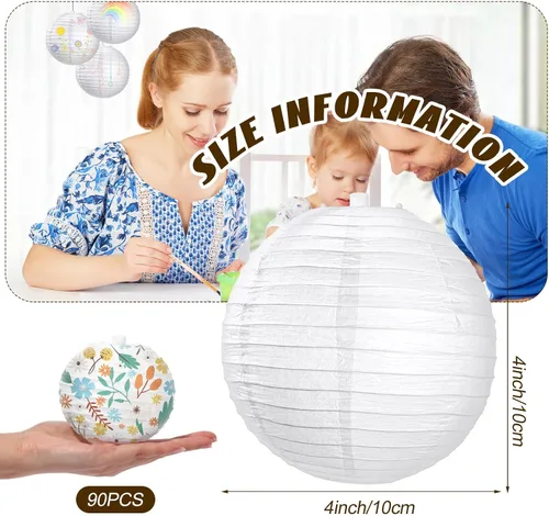 Vista 4 de Treela Paquete de 90 faroles de papel chinos japoneses blancos para colgar al aire libre, globos de papel para decoración de fiesta para bodas