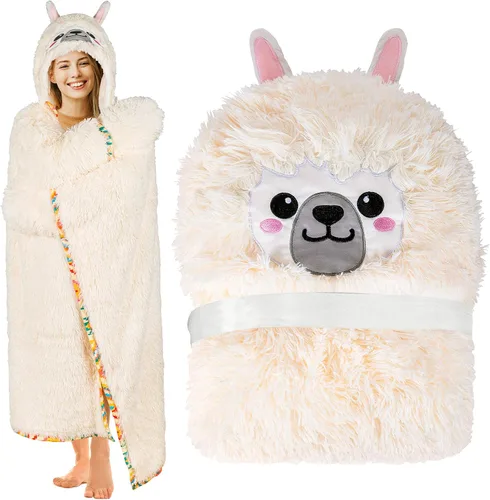 Vista 16 de Axolotl - Manta con capucha para adultos, súper suave, cálida y acogedora manta de franela de vellón y sherpa con capucha - Regalos de ajolote