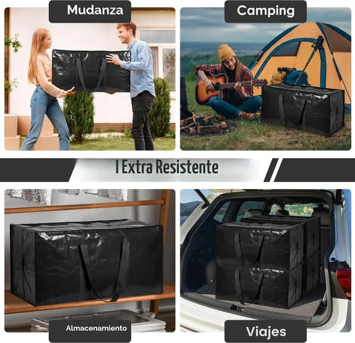 Vista 7 de Paquete de 6 bolsas de mudanza con cremallera lateral completamente abierta, extra grandes de 93 L, resistentes al agua, plegables para Negro