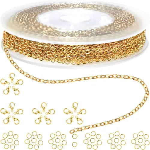Vista 22 de Jishi Cadena de serpiente de oro de 33 pies de 0.047 in, cadenas para hacer joyas, collares, pulseras, suministros de joyería, hallazgos – Rollo