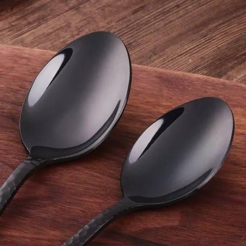 Vista 9 de Juego de 5 piezas de cubiertos de acero inoxidable negro para 1, juego de cubiertos incluye cuchillo de cena, tenedor de mesa, cuchara de mesa