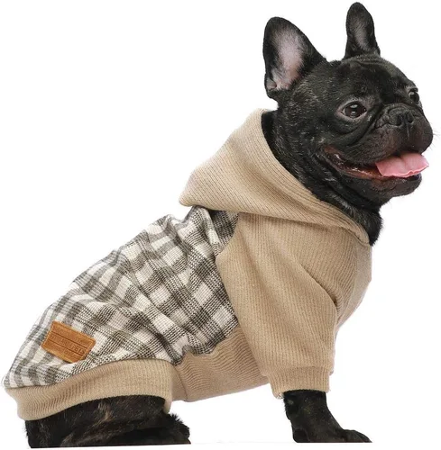 Vista 14 de Fitwarm Geometric Stripe Fleece Dog Hoodie, Fuzzy Winter Clothes for Small Dogs Boy Girl, Cozy Pet Sweatshirt, Orange, Grey, Black, XS