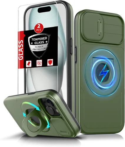 Vista 87 de Funda magnética para iPhone 11 Pro compatible con carga inalámbrica MagSafe, con 2 protectores de pantalla, anillo kickstand de 360° integrado +