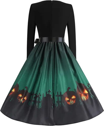 Vista 4 de TWGONE Halloween Costumes for Women 2023 Fit and Flare Dress Fall Fashion Vintage Long Sleeve Party Halloween Dress