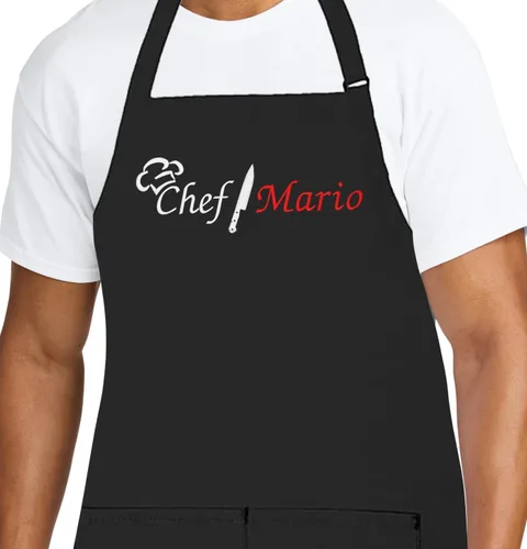 Vista 20 de Delantal de chef personalizado para hombres, diseño bordado personalizado, cocina profesional, barbacoa, parrilla, para papá, decorado en Estados