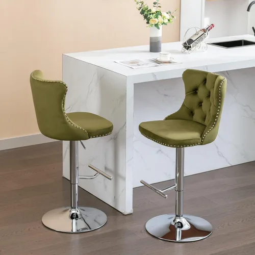Vista 118 de Aoowow Juego de 2 taburetes de bar giratorios, taburetes de bar ajustables con respaldo de terciopelo copetudo, sillas de bar modernas tapizadas