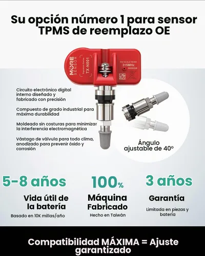 Vista 3 de MORESENSOR Signature Series - Sensor de presión de neumáticos TPMS de 315 MHz, paquete de 4 unidades Preprogramado para modelos seleccionados