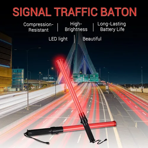 Vista 6 de TOODOO 6 varitas de control de tráfico de señal de 21 pulgadas, bastón de tráfico LED multifunción con 2 patrones intermitentes, cordón para correa