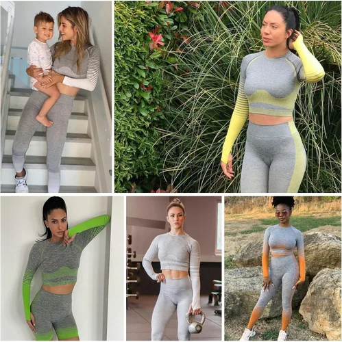 Vista 4 de GLAMLINE Workout Sets for Women 2 Piece Seamless High Waist Leggings and Crop Top Running GYM Yoga Sport Outfits Sets