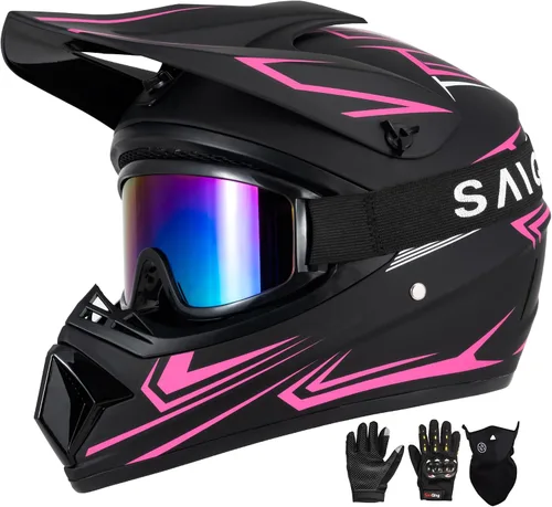 Vista 10 de Casco para jóvenes y niños de motocross, casco para adultos de ATV y bicicleta de tierra con gafas, guantes y máscara, casco de motocicleta de cara