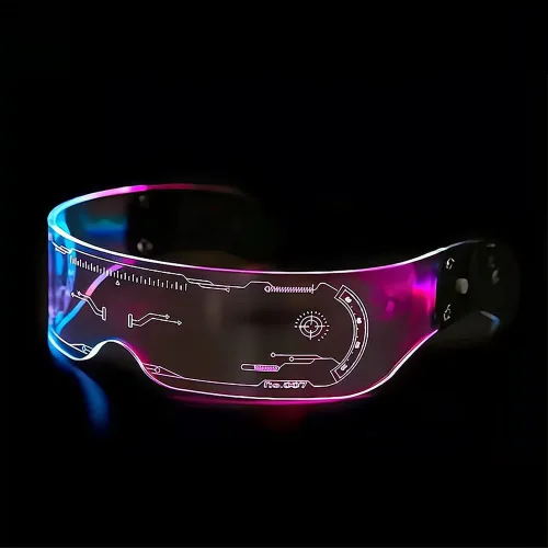 Vista 2 de Lentes de visera LED de 7 colores futuristas, 5 modos de iluminación, para Halloween, cosplay, fiesta, bar, Estándar