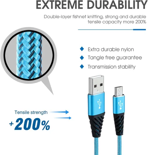 Vista 3 de Boenoea Fast Phone Charger Android 10ft 5-Pack Long Micro USB Cable Braided Compatible with Samsung Galaxy J3 J7 S6 S7 Edge Note 4 5 LG BlackBerry