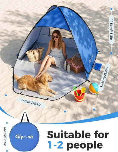 Vista 2 de Glymnis Tienda de campaña de playa desplegable para 1-4 personas, refugio solar UPF 50+ con cremallera para puerta, portátil, fácil de poner