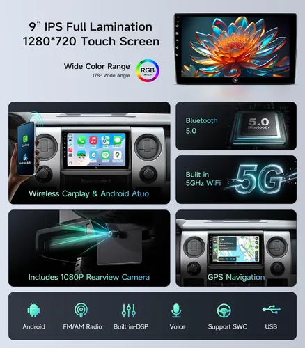 Vista 5 de Estéreo de radio de coche para Ford F150 2009-2014, inalámbrico CarPlay