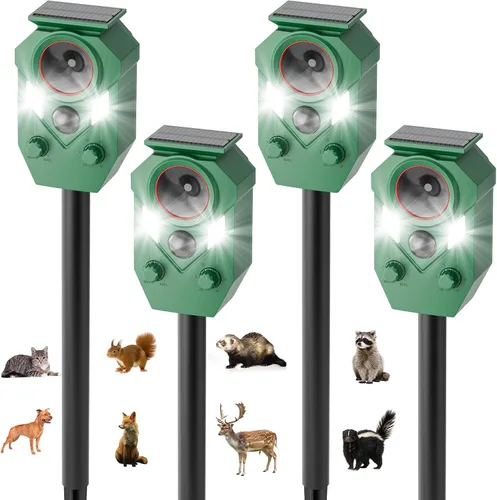 Vista 8 de Paquete de 2 repelentes ultrasónicos de animales con energía solar, ardilla de ciervo impermeable para exteriores con sensor de luz estroboscópica