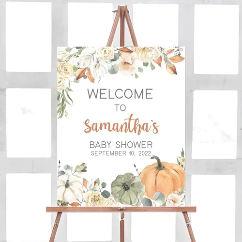 Vista 6 de Letrero de bienvenida de otoño personalizado, decoración de baby shower de calabaza pequeña