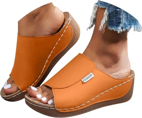 Vista 7 de Sandalias ortopédicas para mujer, con plataforma elegante, cómodas, ortopédicas, informales, para verano, con soporte de arco